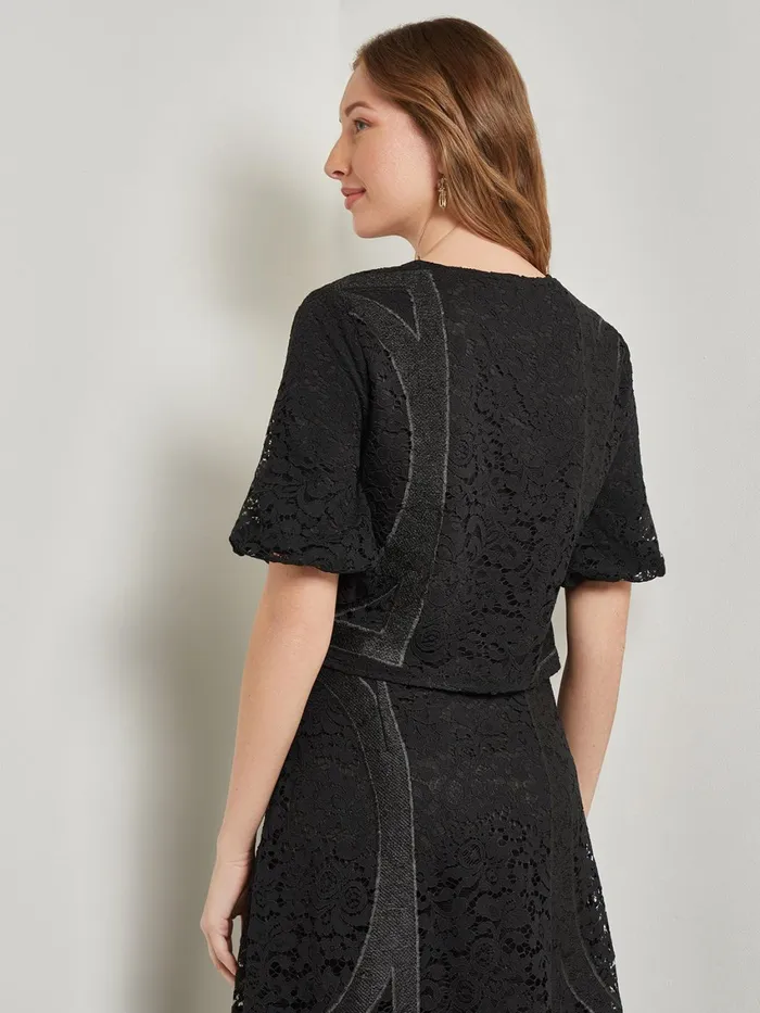 Misook Modern Fit Cropped Textural Woven Blouse Women Tops and Tees