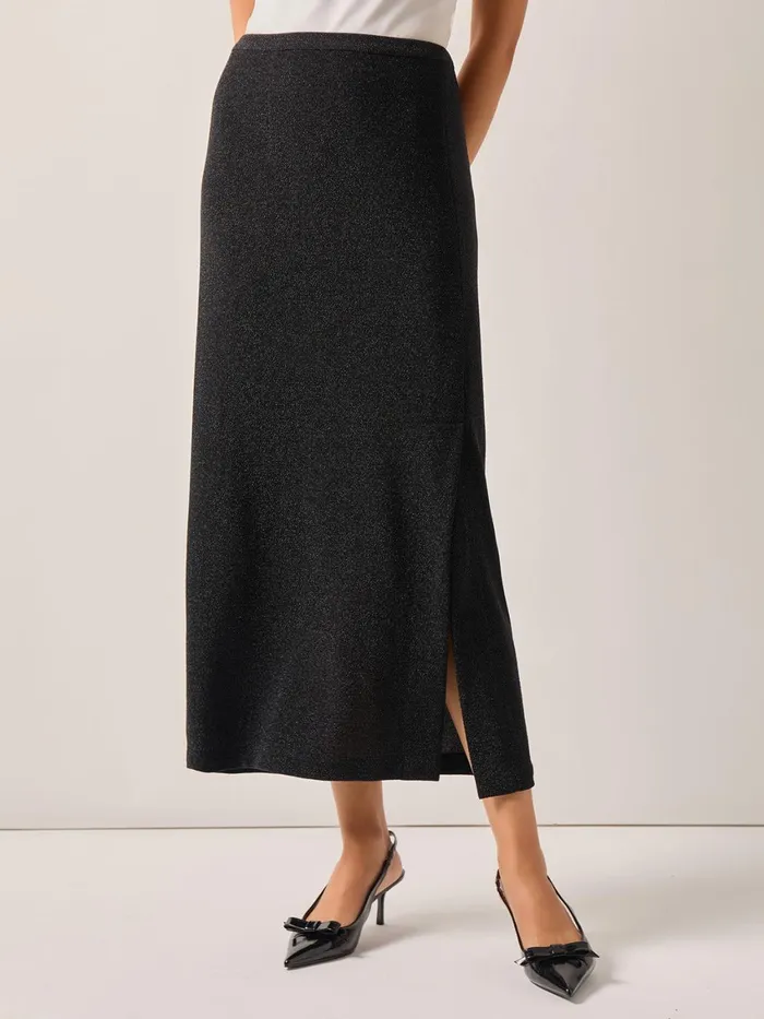 Misook Modern Fit Sparkle Stretch Woven Straight Maxi Skirt Women Skirts