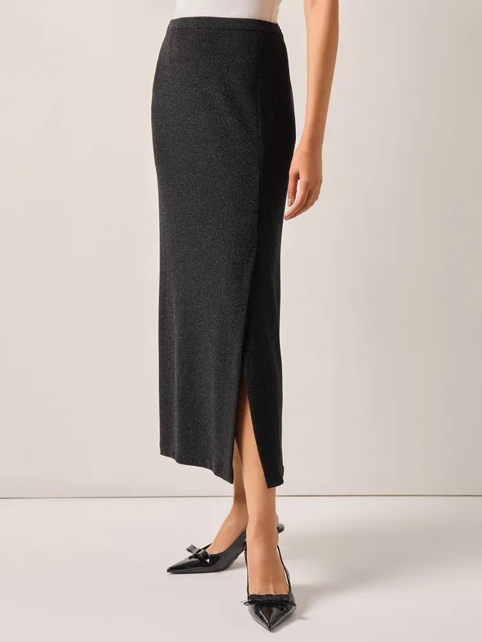 Misook Modern Fit Sparkle Stretch Woven Straight Maxi Skirt Women Skirts
