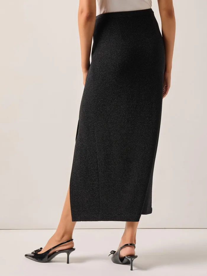Misook Modern Fit Sparkle Stretch Woven Straight Maxi Skirt Women Skirts