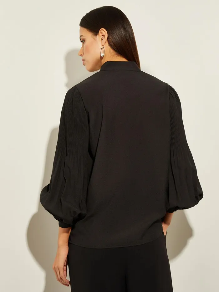 Misook Pleated Bishop Sleeve Stretch Crepe Blouse Women Blouses and Shirts Misook Pleated Bishop Sleeve Stretch Crepe Blouse Women Blouses and Shirts