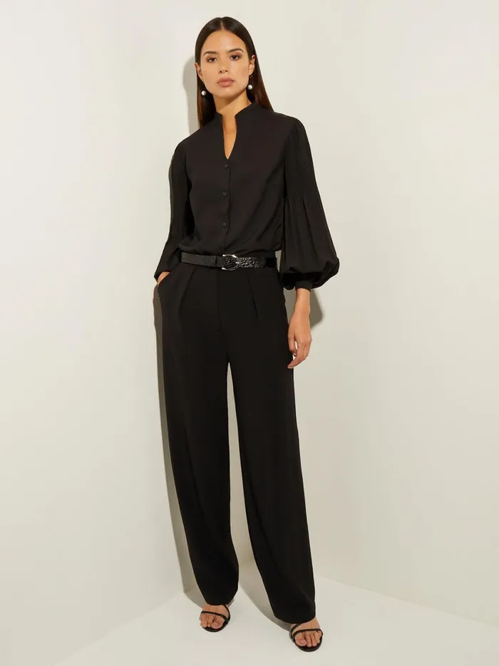 Misook Pleated Bishop Sleeve Stretch Crepe Blouse Women Blouses and Shirts Misook Pleated Bishop Sleeve Stretch Crepe Blouse Women Blouses and Shirts