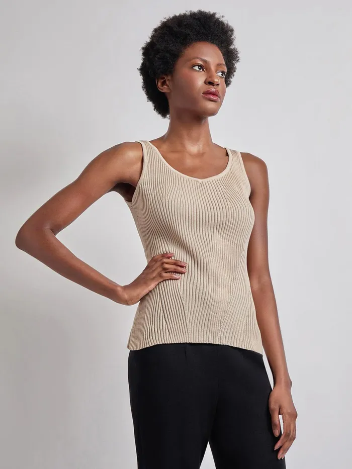 Misook Shaped Ribbed Knit VNeck Tank Women Tanks
