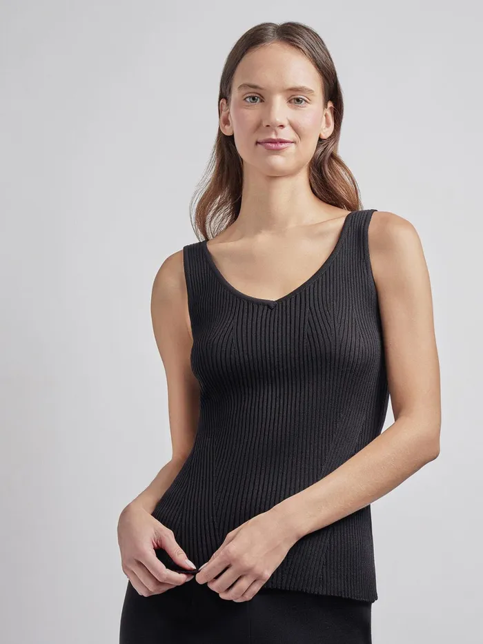 Misook Shaped Ribbed Knit VNeck Tank Women Tops and Tees
