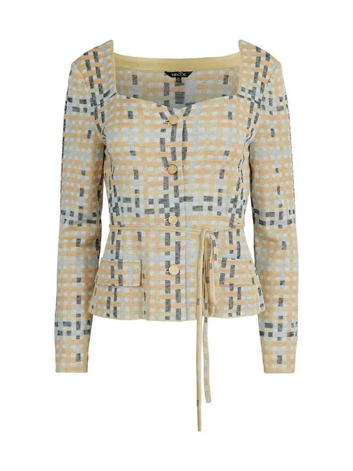 Misook Sweetheart Neck Modern Fit Jacket 8211 Plaid Jacquard Knit Women Jackets and Coats