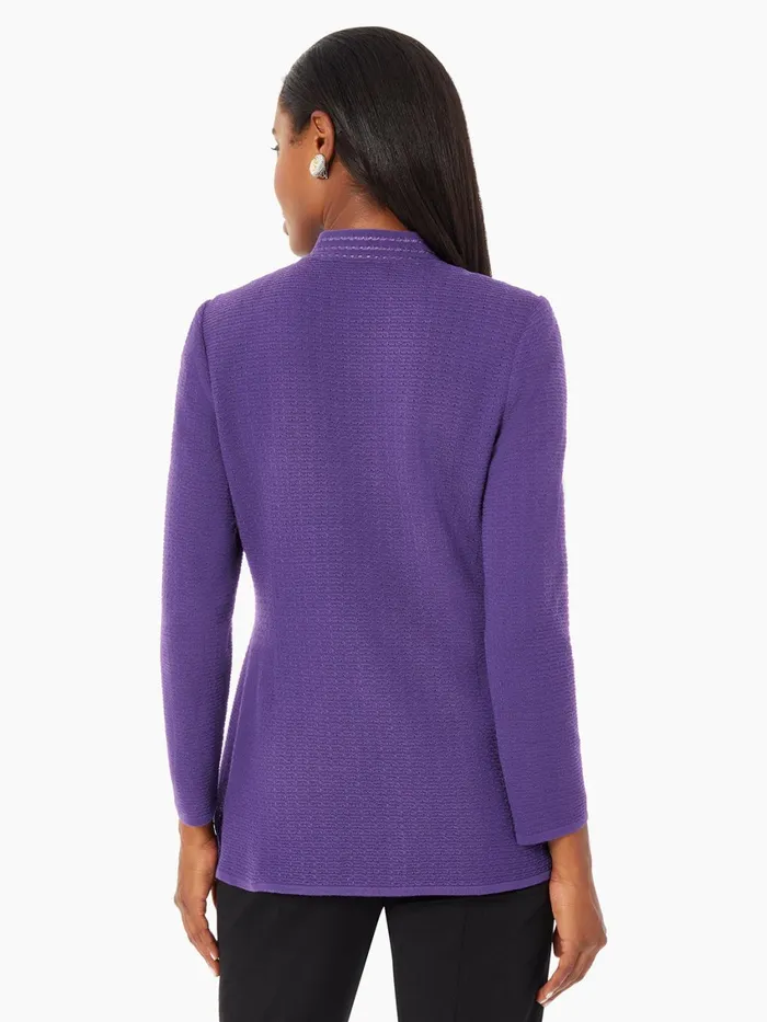 Misook Tailored Fit Crocheted Chain Trim Textured Knit Jacket Women Jackets and Coats