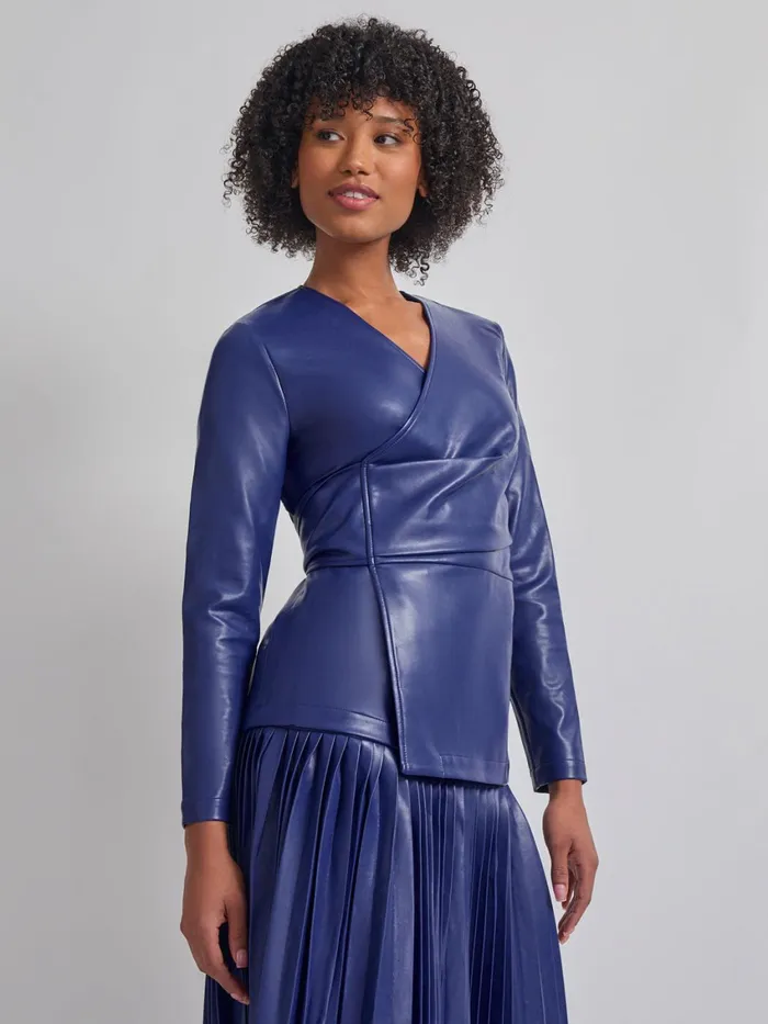 Misook Tailored Fit Vegan Leather Tie Back Jacket Women Jackets and Coats Misook Tailored Fit Vegan Leather Tie Back Jacket Women Jackets and Coats
