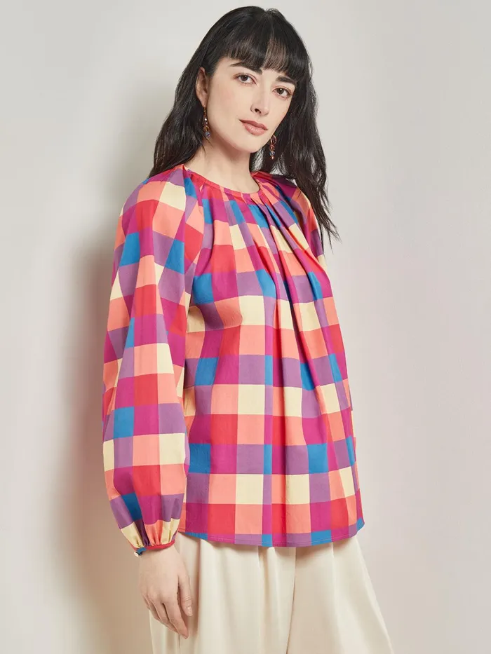 Misook Tie Waist Blouse 8211 Plaid Cotton Blend Women Blouses and Shirts Misook Tie Waist Blouse 8211 Plaid Cotton Blend Women Blouses and Shirts