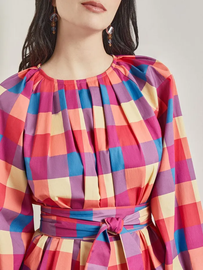 Misook Tie Waist Blouse 8211 Plaid Cotton Blend Women Blouses and Shirts Misook Tie Waist Blouse 8211 Plaid Cotton Blend Women Blouses and Shirts