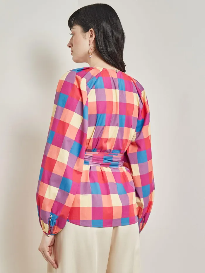 Misook Tie Waist Blouse 8211 Plaid Cotton Blend Women Blouses and Shirts Misook Tie Waist Blouse 8211 Plaid Cotton Blend Women Blouses and Shirts