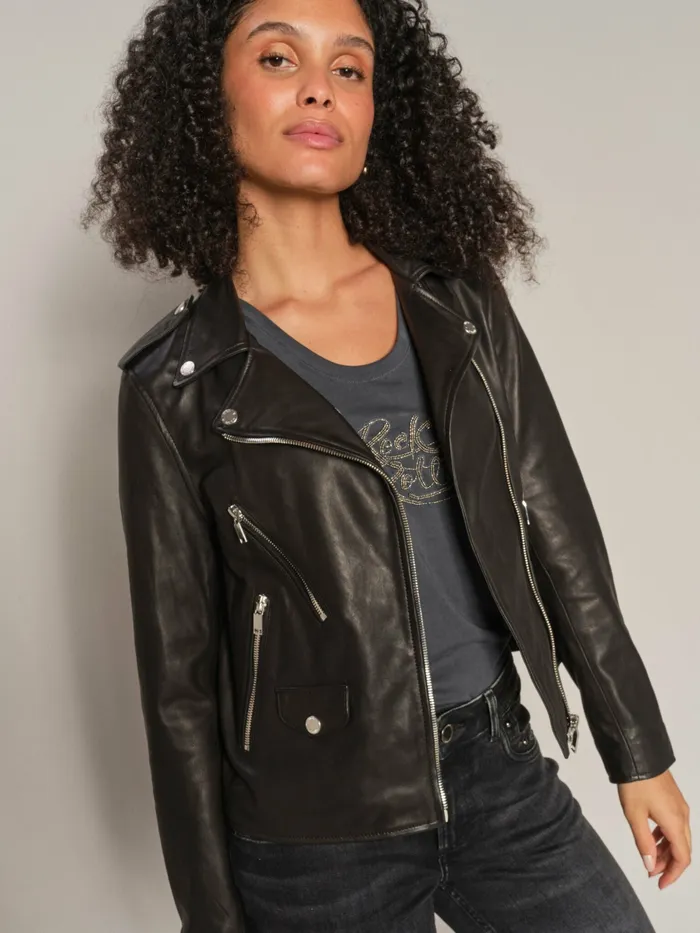 MMMitchel Mol Leather Jacket Black Women Jackets and Coats MOS MOSH MMMitchel Mol Leather Jacket Black Women Jackets and Coats MOS MOSH