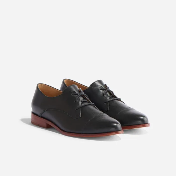Nisolo Flats and Slip Ons Women Emilia Cap Toe Oxford Black