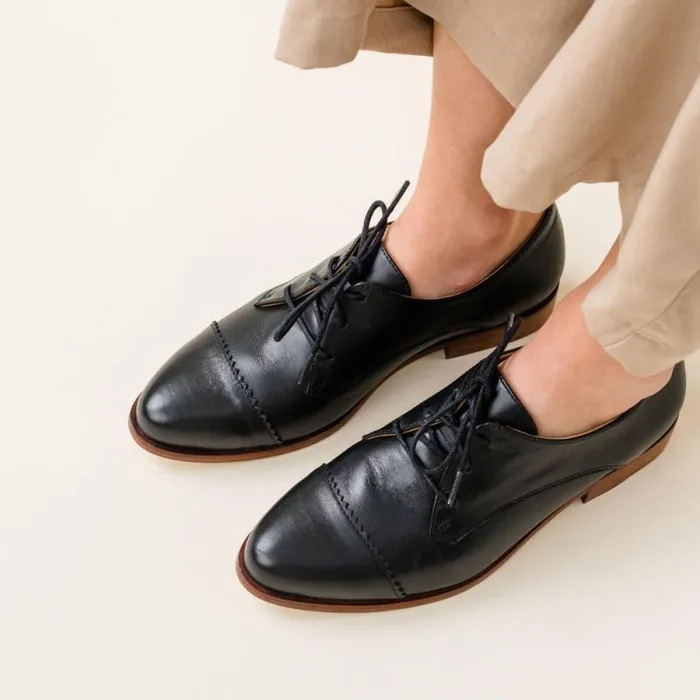 Nisolo Flats and Slip Ons Women Emilia Cap Toe Oxford Black Nisolo Flats and Slip Ons Women Emilia Cap Toe Oxford Black