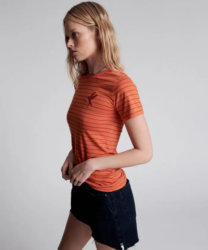 One Teaspoon Basic Tees BOWER BIRD EMBROIDERED LOGO FITTED TEE ORANGE 8211 Women One Teaspoon Basic Tees BOWER BIRD EMBROIDERED LOGO FITTED TEE ORANGE 8211 Women