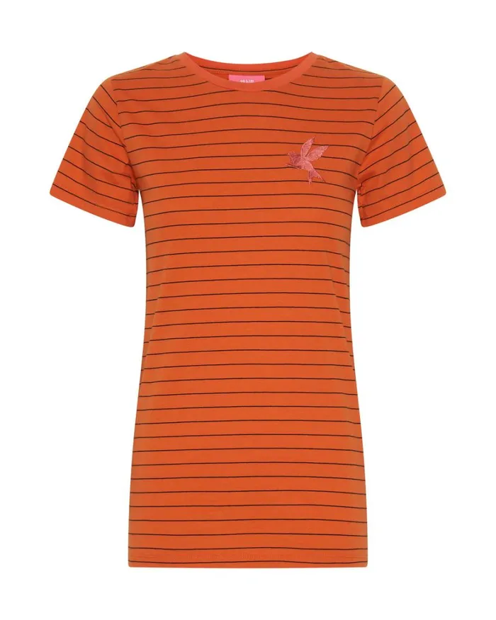 One Teaspoon Basic Tees BOWER BIRD EMBROIDERED LOGO FITTED TEE ORANGE 8211 Women One Teaspoon Basic Tees BOWER BIRD EMBROIDERED LOGO FITTED TEE ORANGE 8211 Women