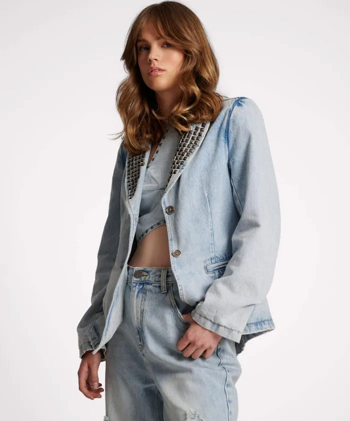 One Teaspoon Denim Jackets DIAMONDE STUDDED DENIM BLAZER 8211 Women One Teaspoon Denim Jackets DIAMONDE STUDDED DENIM BLAZER 8211 Women