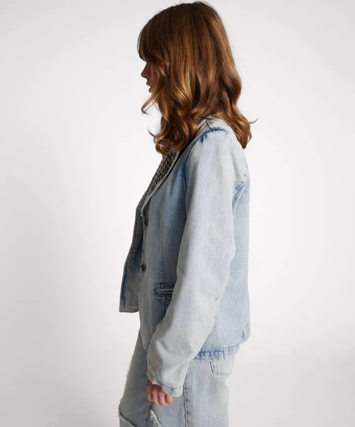 One Teaspoon Denim Jackets DIAMONDE STUDDED DENIM BLAZER 8211 Women One Teaspoon Denim Jackets DIAMONDE STUDDED DENIM BLAZER 8211 Women