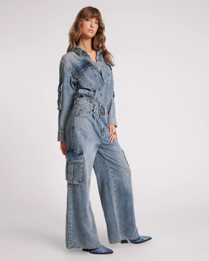 One Teaspoon Denim Jumpsuits BLUE BLOSSOM CARGO TRUCKER OVERALL 8211 Women One Teaspoon Denim Jumpsuits BLUE BLOSSOM CARGO TRUCKER OVERALL 8211 Women