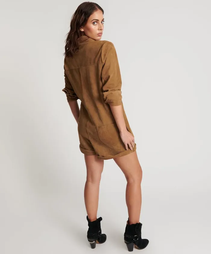 One Teaspoon Denim Jumpsuits TAN SUEDE PROPHECY JUMPSUIT 8211 Women