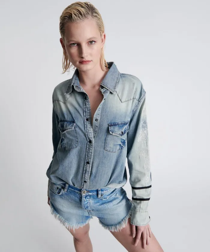 One Teaspoon Denim Shirts WOLFGANG EMBROIDERED WESTERN SHIRT 8211 Women