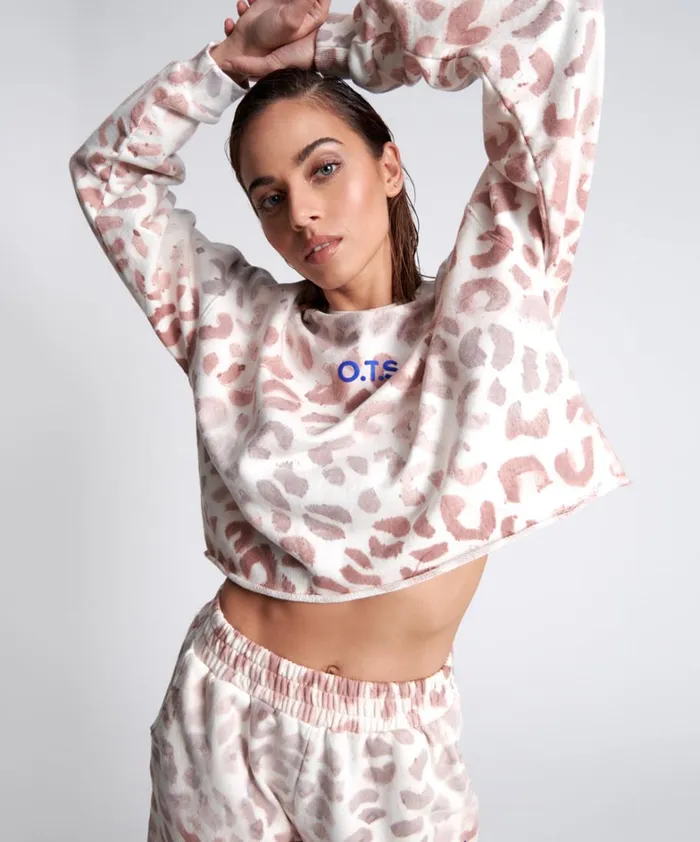 One Teaspoon Hoodies And Sweats OTS COMMUTER CROP SWEATER PINK 8211 Women