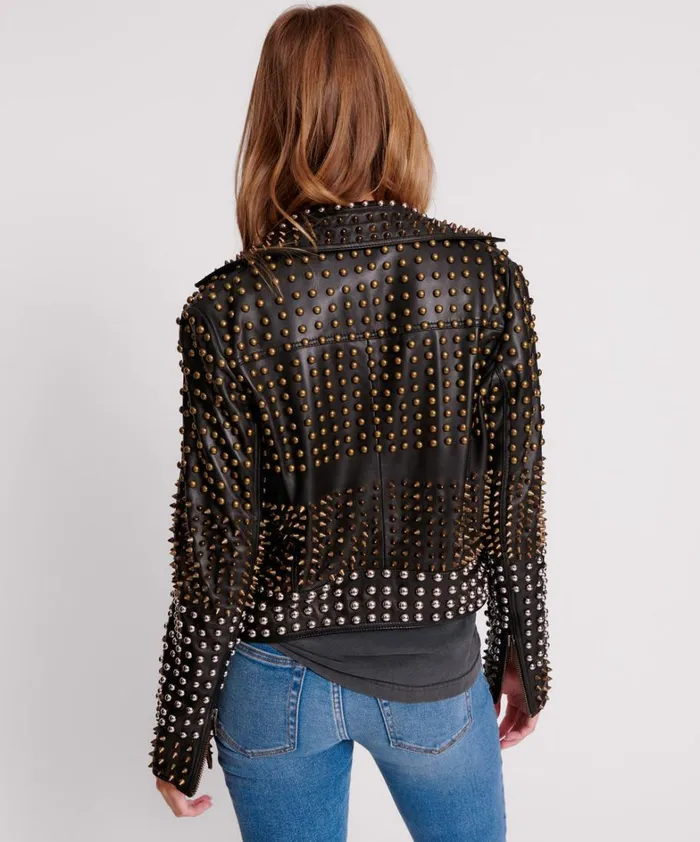 One Teaspoon Jackets BLACK HELLRAISER STUDDED CROP LEATHER MOTO JACKET 8211 Women