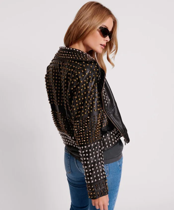 One Teaspoon Jackets BLACK HELLRAISER STUDDED CROP LEATHER MOTO JACKET 8211 Women