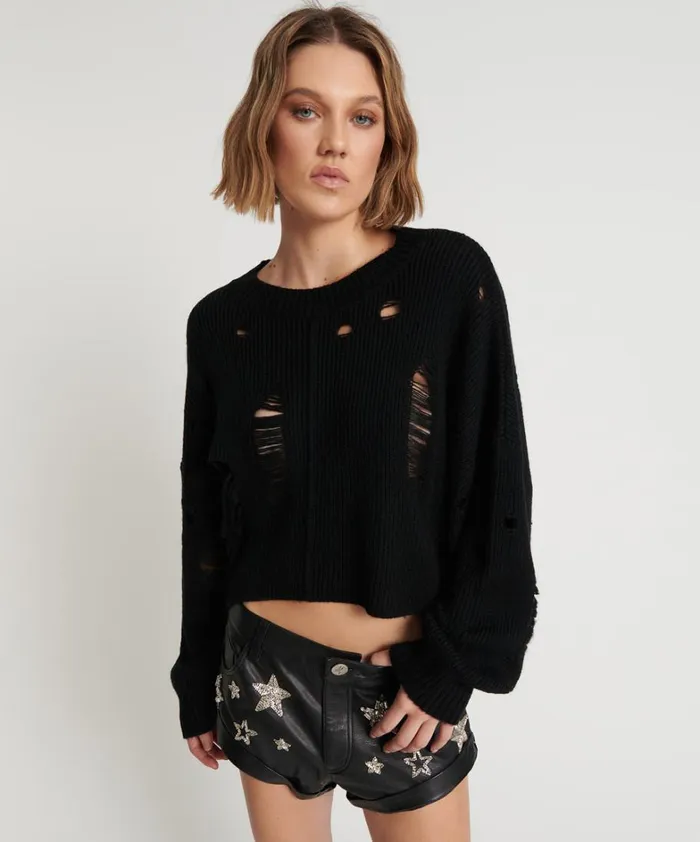 One Teaspoon Knitwear CROPPED HERCULES SHREDDED SWEATER 8211 Women