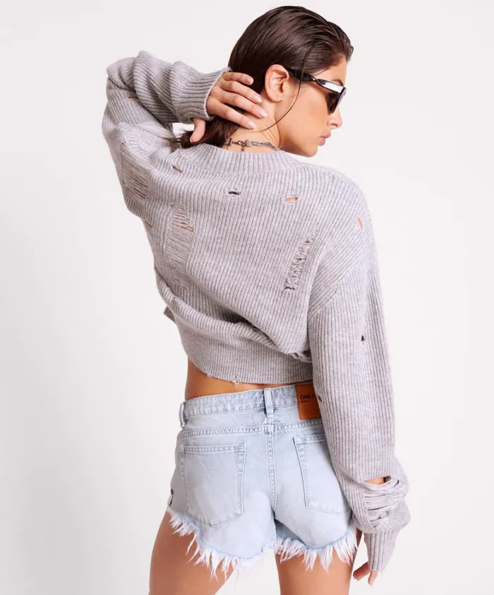 One Teaspoon Knitwear LADDERED VNECK DISTRESSED SWEATER 8211 Women