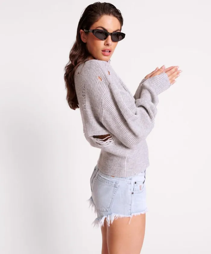 One Teaspoon Knitwear LADDERED VNECK DISTRESSED SWEATER 8211 Women