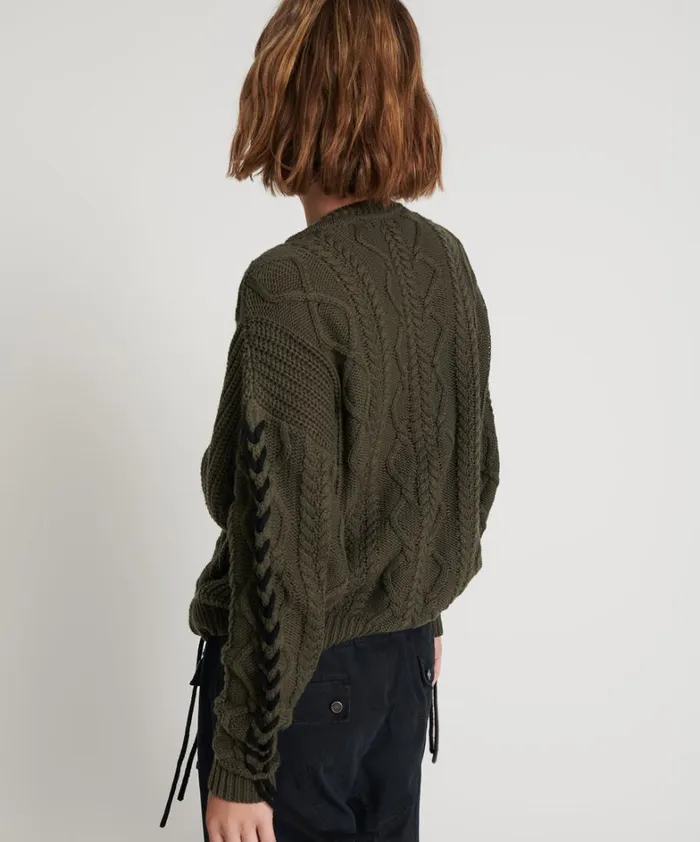 One Teaspoon Knitwear MILITARY KHAKI THREADED CABLE SWEATER 8211 Women