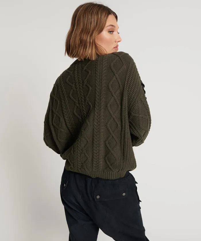 One Teaspoon Knitwear MILITARY KHAKI THREADED CABLE SWEATER 8211 Women