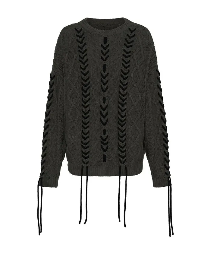One Teaspoon Knitwear MILITARY KHAKI THREADED CABLE SWEATER 8211 Women