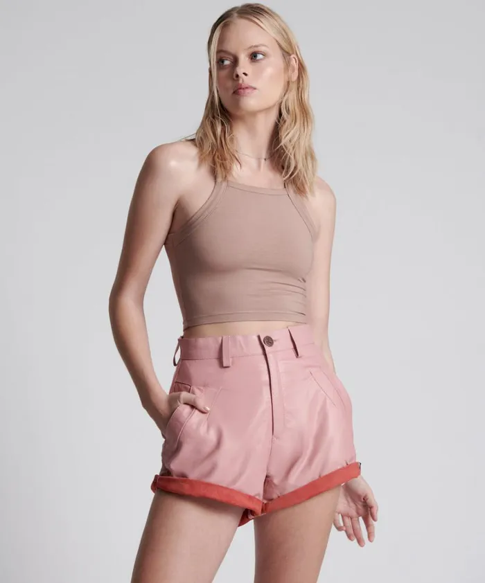 One Teaspoon Leather PINK LEATHER STREETWALKER SHORTS 8211 Women