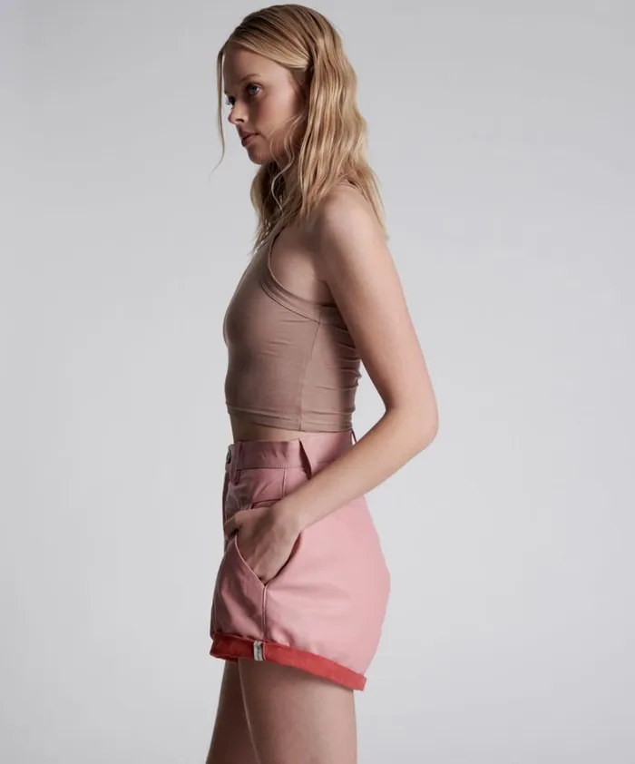 One Teaspoon Leather PINK LEATHER STREETWALKER SHORTS 8211 Women