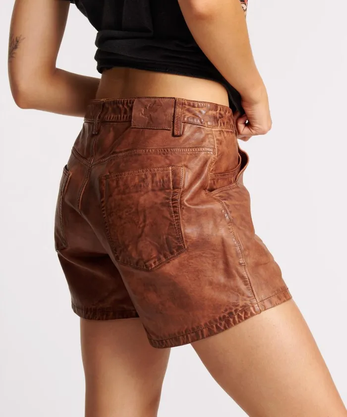 One Teaspoon Leather VINTAGE BROWN LEATHER SHORTS 8211 Women