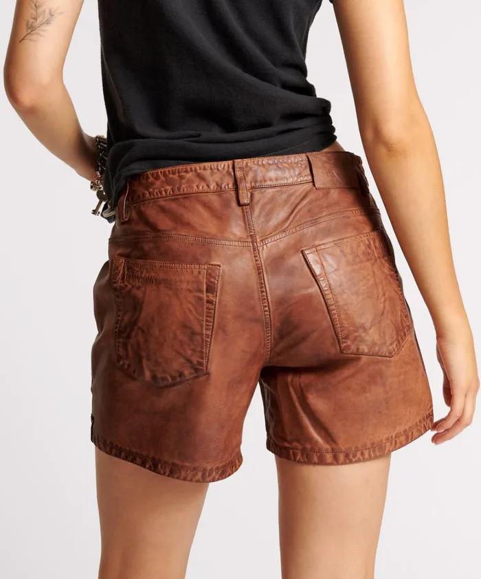 One Teaspoon Leather VINTAGE BROWN LEATHER SHORTS 8211 Women