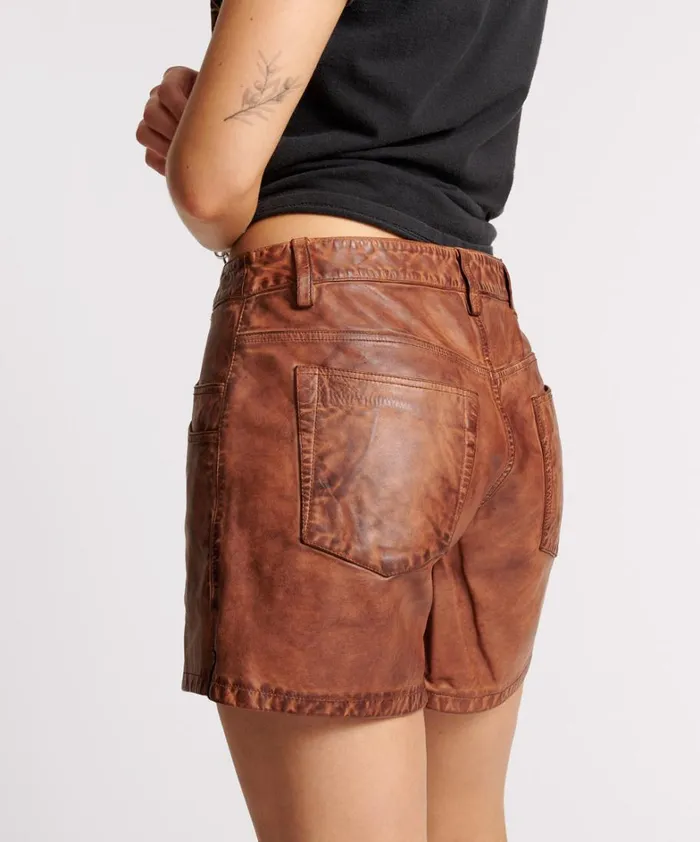 One Teaspoon Leather VINTAGE BROWN LEATHER SHORTS 8211 Women