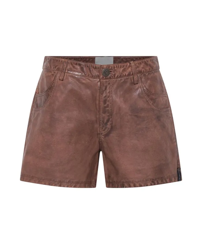 One Teaspoon Leather VINTAGE BROWN LEATHER SHORTS 8211 Women
