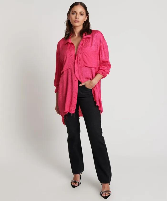 One Teaspoon Shirts SHOCKING PINK JACQUARD LONGLINE SHIRT 8211 Women
