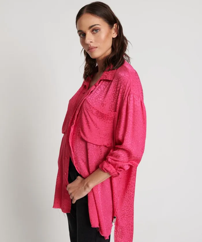 One Teaspoon Shirts SHOCKING PINK JACQUARD LONGLINE SHIRT 8211 Women