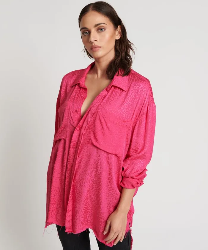 One Teaspoon Shirts SHOCKING PINK JACQUARD LONGLINE SHIRT 8211 Women