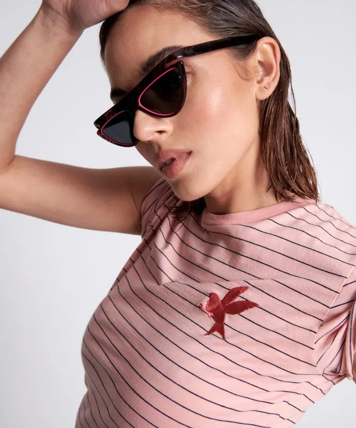 One Teaspoon Tees and Tanks BOWER BIRD EMBROIDERED LOGO FITTED TEE PINK 8211 Women One Teaspoon Tees and Tanks BOWER BIRD EMBROIDERED LOGO FITTED TEE PINK 8211 Women