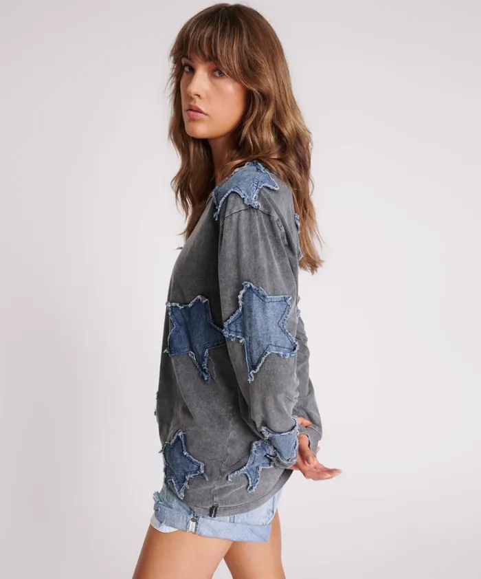 One Teaspoon Tees and Tanks DENIM STAR BOYFRIEND LONGSLEEVE TEE 8211 Women One Teaspoon Tees and Tanks DENIM STAR BOYFRIEND LONGSLEEVE TEE 8211 Women