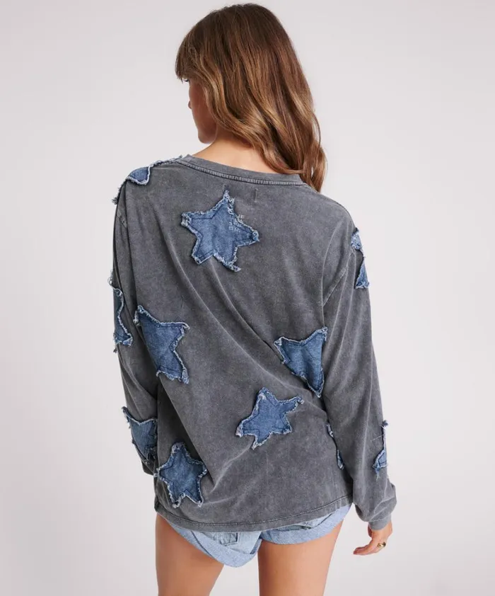 One Teaspoon Tees and Tanks DENIM STAR BOYFRIEND LONGSLEEVE TEE 8211 Women One Teaspoon Tees and Tanks DENIM STAR BOYFRIEND LONGSLEEVE TEE 8211 Women