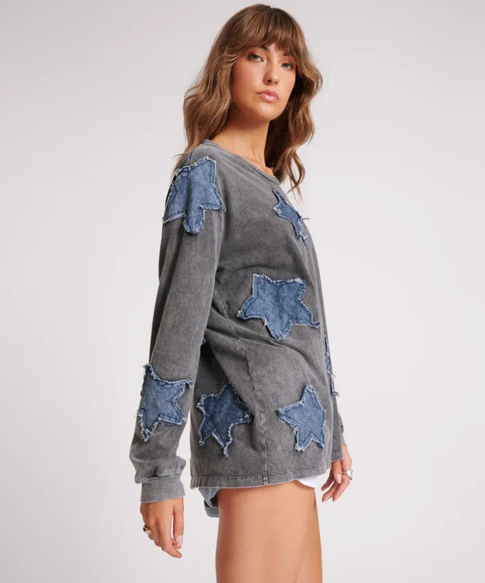 One Teaspoon Tees and Tanks DENIM STAR BOYFRIEND LONGSLEEVE TEE 8211 Women One Teaspoon Tees and Tanks DENIM STAR BOYFRIEND LONGSLEEVE TEE 8211 Women