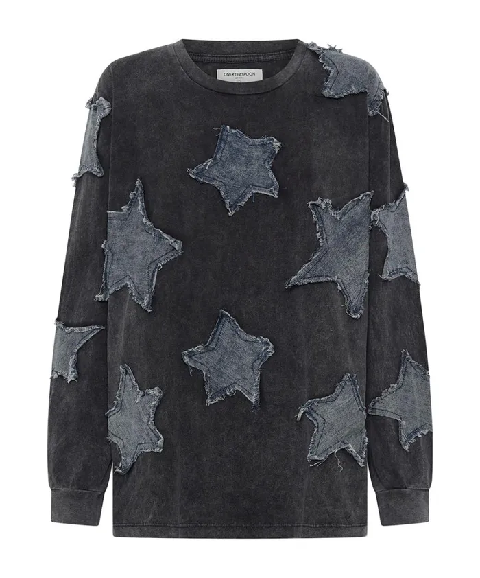 One Teaspoon Tees and Tanks DENIM STAR BOYFRIEND LONGSLEEVE TEE 8211 Women One Teaspoon Tees and Tanks DENIM STAR BOYFRIEND LONGSLEEVE TEE 8211 Women
