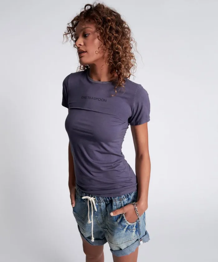 One Teaspoon Tees and Tanks ONE TEASPOON FITTED LOGO TEE BLUE 8211 Women One Teaspoon Tees and Tanks ONE TEASPOON FITTED LOGO TEE BLUE 8211 Women