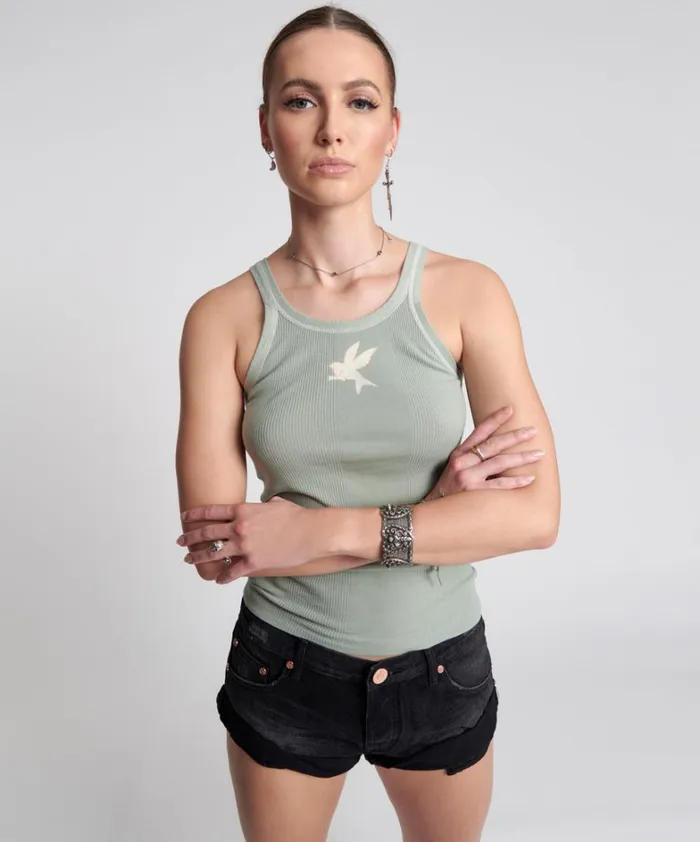 One Teaspoon Tees and Tanks WASHED KHAKI BOWER BIRD SINGLET 8211 Women