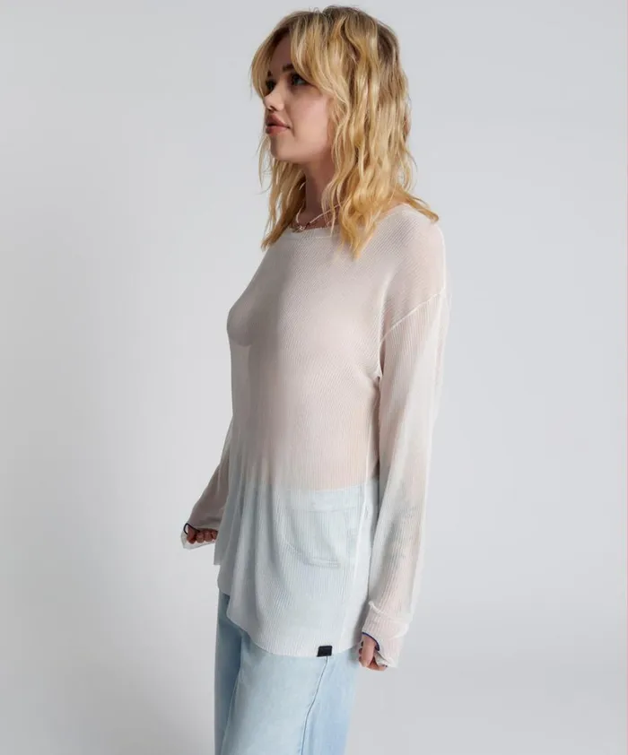 One Teaspoon Tops AMITY SHEER RIB KNIT TOP WHITE 8211 Women